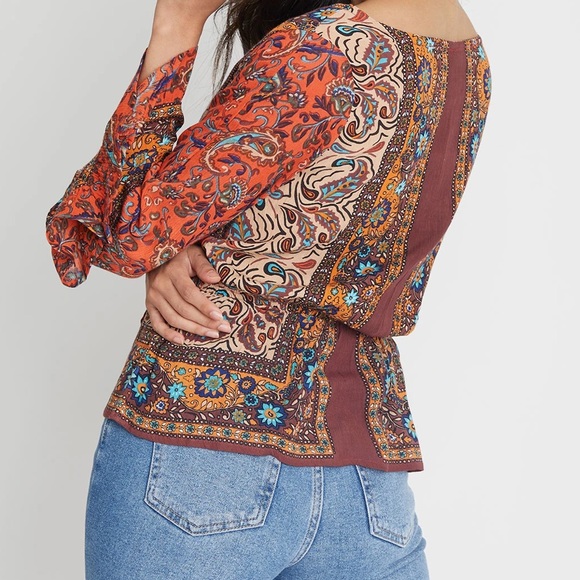 FREE PEOPLE ROSALIE WRAP BOHO TOP RUFFLED SLEEVES - Picture 6 of 9